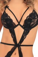 Peep Show Strap & Lace Teddy Black S/M - M/L