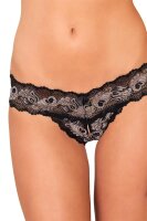 Rene Rofe Lingerie Crotchless Lace V-Thong Black S/M - M/L