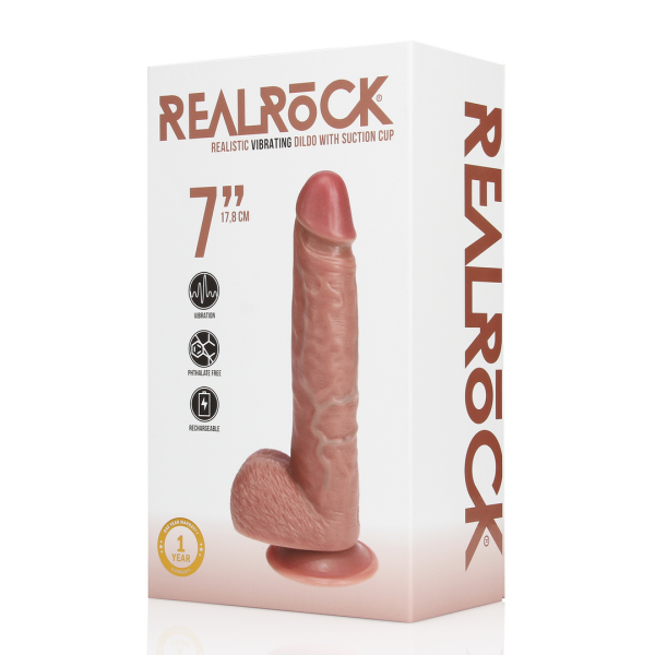 RealRock Vibrating Regular Straight Cock with Balls - 7 / 18 cm - Tan