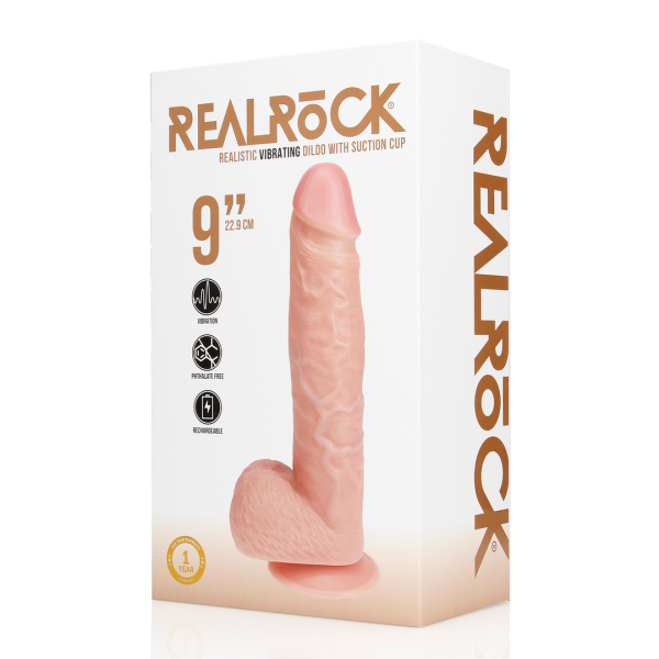 RealRock Vibrating Regular Straight Cock with Balls - 9 / 23 cm - Flesh