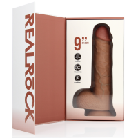 RealRock Vibrating Regular Straight Cock with Balls - 9 / 23 cm - Tan