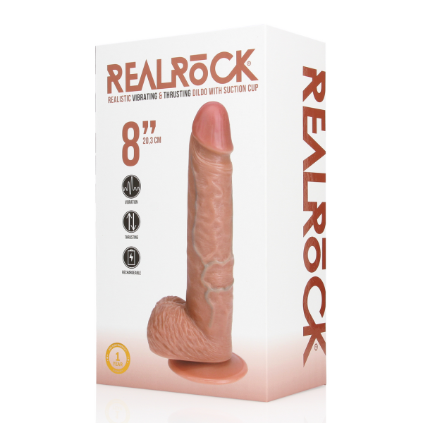 RealRock Vibrating and Thrusting Straight Cock with Balls - 8 / 20,5 cm - Tan