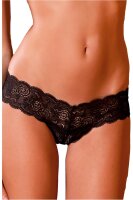 Crotchless Lace Thong With Lace-Up Back Black S/M - M/L