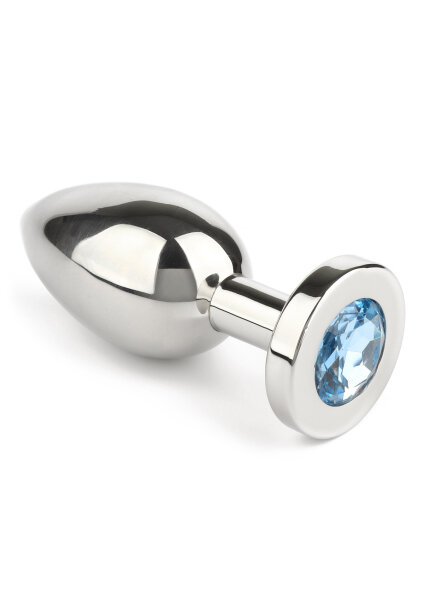 Mr. Steel Jewled Butt Plug Medium Aqua 3 cm