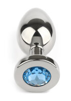 Mr. Steel Jewled Butt Plug Medium Aqua 3 cm