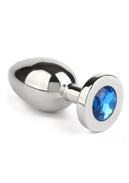 Mr. Steel Jewled Butt Plug Medium Blue 3 cm