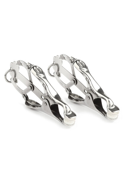 Mr. Steel Squeezer Nipple Clamps With Ring Silver
