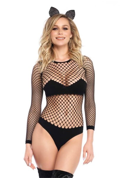Leg Avenue Naughty Kitty Bodysuit Black S/M - M/L