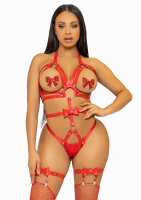 Studded O-Ring Harness Teddy Red S - L
