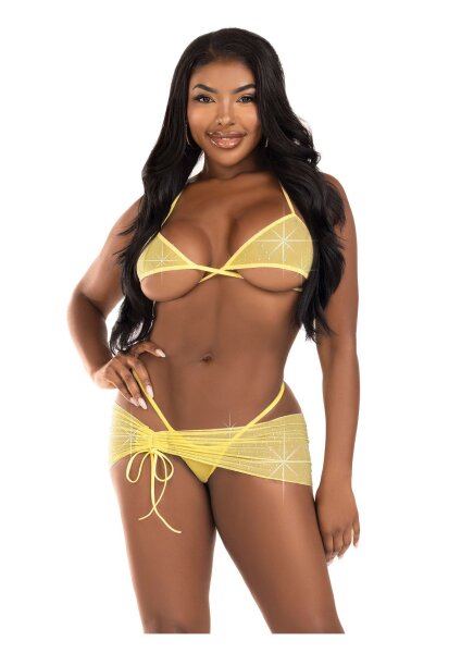 Leg Avenue Mesh top,g-string & sarong yellow S/M - M/L
