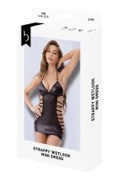 Baci Strappy Wetlook Mini Dress Black Onesize  - Queensize