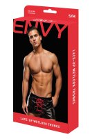 Envy Lace Up Wetlook Trunks Black Red S/M - L/XL