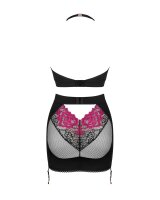 Obsessive Rosenty Set Neckholder-Top & Straps-Minirock rot, schwarz XS/S - XL/XXL