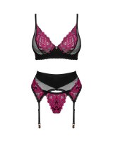 Obssesive Rosenty Set BH Strapsgurt & String rot, schwarz XS/S - XL/XXL
