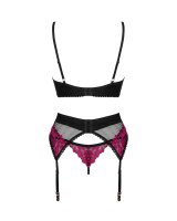 Obssesive Rosenty Set BH Strapsgurt & String rot, schwarz XS/S - XL/XXL