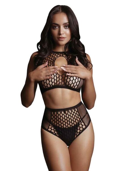 Duo Net Key-Hole Bra Set - Black Onesize - Queensize