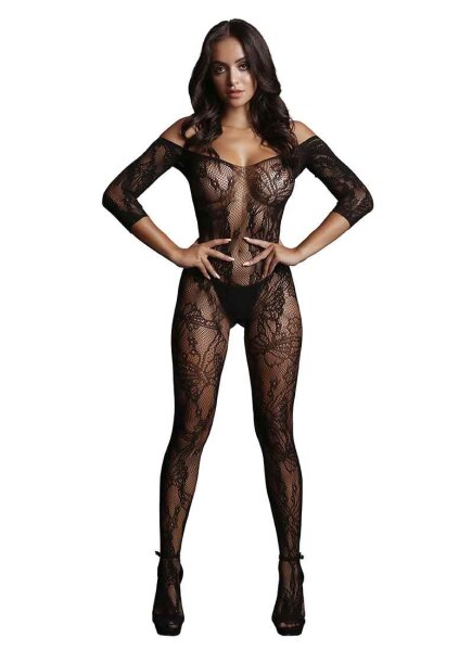 Lace Sleeved Bodystocking - Black Onesize - Queensize