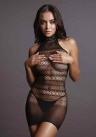 High Lace Neck Net Mini Dress Black Onesize - Queensize