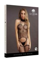 Suspender Fishnet Choker Bodystocking Black - Onesize - Queensize