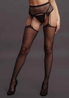 Suspender Rhinestone Pantyhose Black Onesize - Queensize