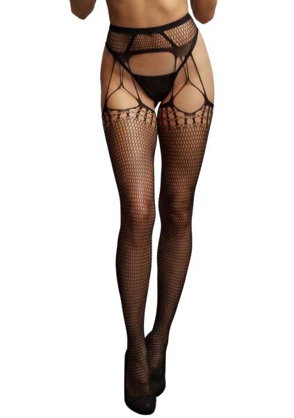 Shredded Suspender Pantyhose Black Onesize - Queensize