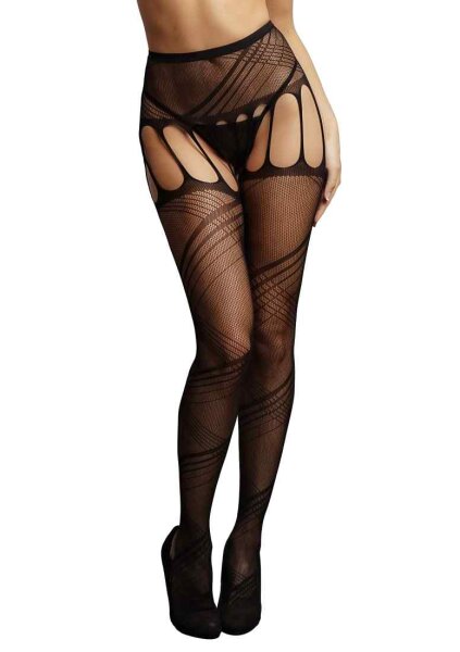 Crotchless Cut-Out Pantyhose Black Onesize - Queensize