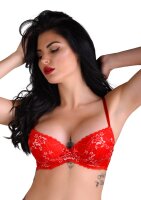 Demi bra with floral lace Red - 75C - 85D