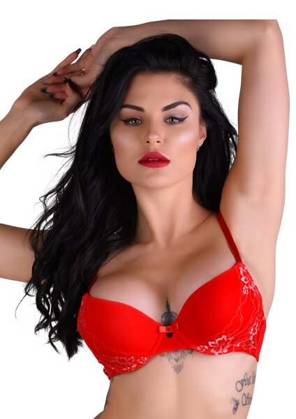 Push-up bra w/ lace racerback Red - 75D - 85D