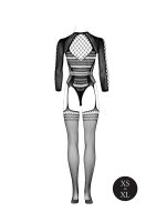 Le Désir Bodystocking with Long Sleeves and Short Turtleneck Black Onesize - Queensize
