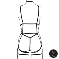 Le Désir Strappy Open Cup Body Harness with Garters Black Onesize - Queensize