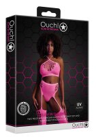Shots Ouch! UV-Neon Zweiteiler mit Crop Top und Strümpfen pink Onesize - Queensize