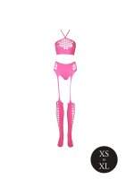 Shots Ouch! UV-Neon Zweiteiler mit Crop Top und Strümpfen pink Onesize - Queensize