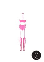 Shots Ouch! UV-Neon Zweiteiler mit Crop Top und Strümpfen pink Onesize - Queensize