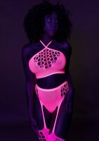 Shots Ouch! UV-Neon Zweiteiler mit Crop Top und Strümpfen pink Onesize - Queensize