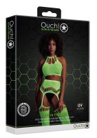 Shots Ouch! UV-Neon Zweiteiler mit Crop Top und Strümpfen grün Onesize - Queensize