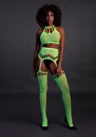 Shots Ouch! UV-Neon Zweiteiler mit Crop Top und Strümpfen grün Onesize - Queensize