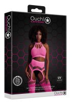 Shots Ouch! UV-Neon Zweiteiler mit Crop Top und Strümpfen pink Onesize - Queensize