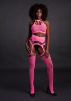 Shots Ouch! UV-Neon Zweiteiler mit Crop Top und Strümpfen pink Onesize - Queensize