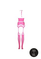 Shots Ouch! UV-Neon Zweiteiler mit Crop Top und Strümpfen pink Onesize - Queensize