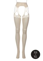 Shredded Suspender Pantyhose Beige Onesize - Queensize
