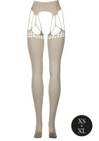 Shredded Suspender Pantyhose Beige Onesize - Queensize