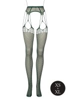 Shredded Suspender Pantyhose Green Onesize - Queensize