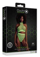 Shots Ouch! UV-Neon Crop Tank Top und Slip mit hoher Taille grün Onesize - Queensize