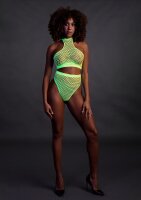 Shots Ouch! UV-Neon Crop Tank Top und Slip mit hoher Taille grün Onesize - Queensize