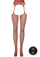 Fishnet and Lace Garterbelt Stockings Red  Onesize - Queensize