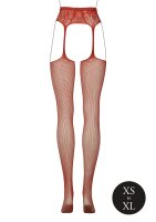 Fishnet and Lace Garterbelt Stockings Red  Onesize - Queensize