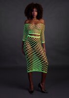 Shots Ouch!  UV-Neon Langarm Crop Top und langer Rock grün Onesize - Queensize