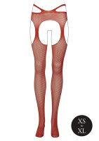 Suspender Pantyhose with Strappy Waist Red Onesize - Queensize