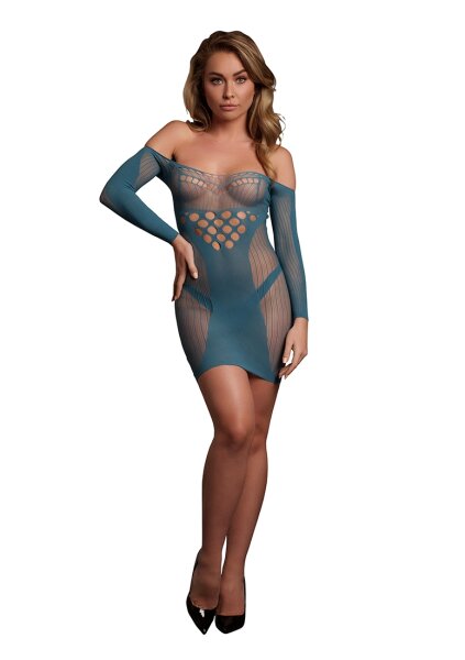 Long-Sleeved Net Mini Dress BlueOnesize - Queensize