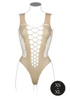 V-Neck Teddy with Opaque Panels Beige Onesize - Queensize